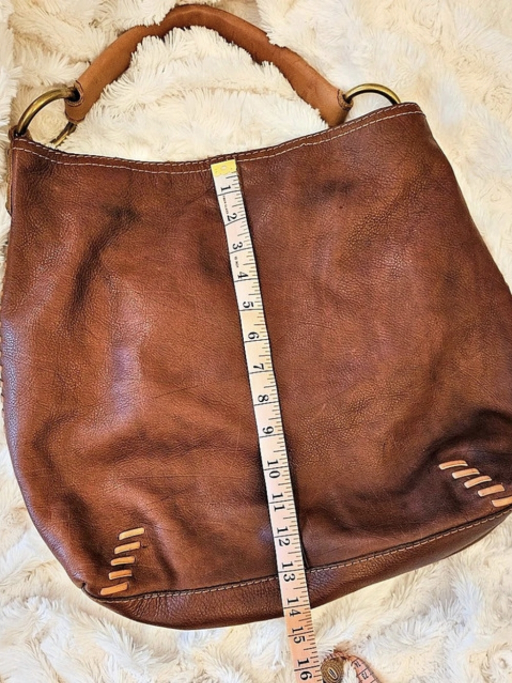 Y2K✨️Lucky Brand☆Brown Leather Slouchy Hobo Bag With Whipstitch - Picture 13 of 13
